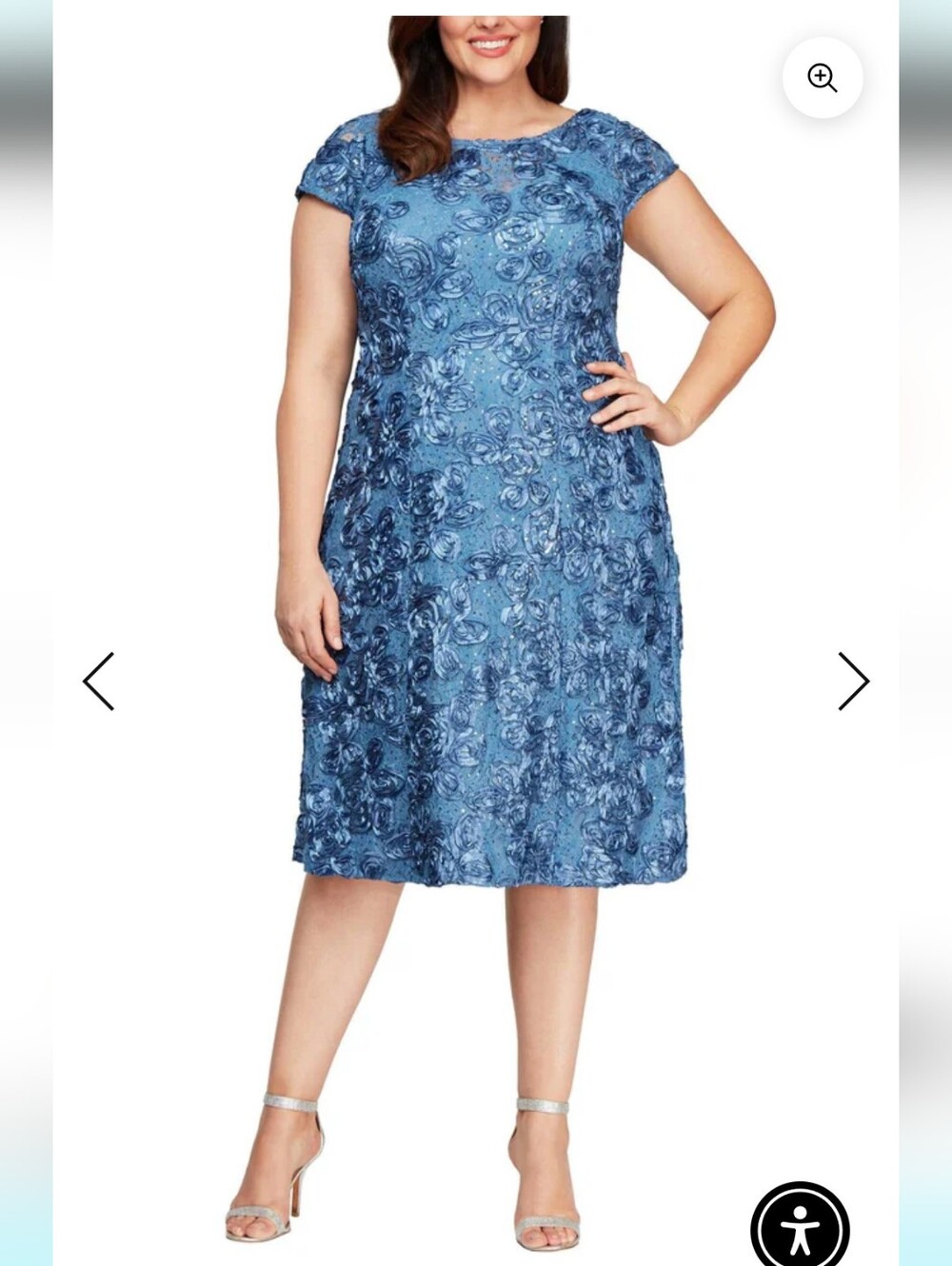 Alex Evenings NEW Plus Size 14: Blue Rosette Textured & Sequin Dress